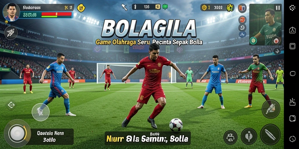 Screenshot gameplay <strong>BOLAGILA</strong> menampilkan aksi seru di lapangan sepak bola.