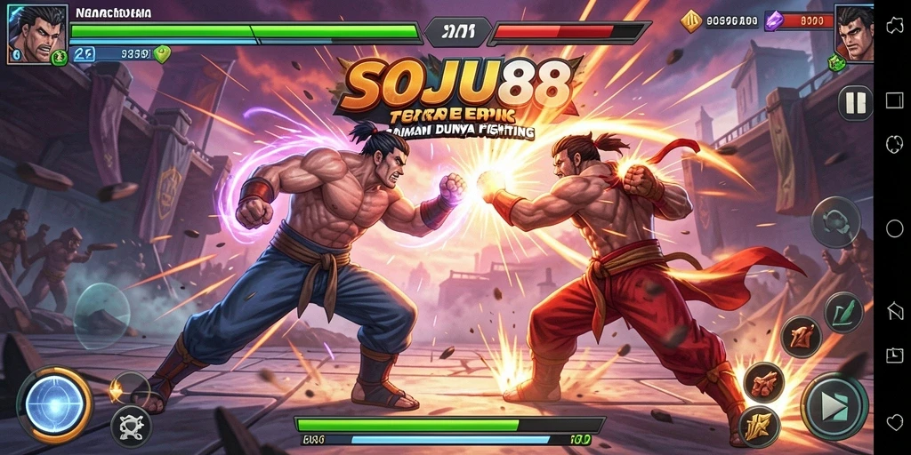 Tampilan menegangkan saat karakter bertarung di SOJU88.